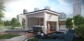 Outdoor pergola with zipSCREEN shade in white with a Villeroy &amp; Boch jacuzzi