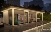 Outdoor premium sauna house in a private penthouse with panoramic view