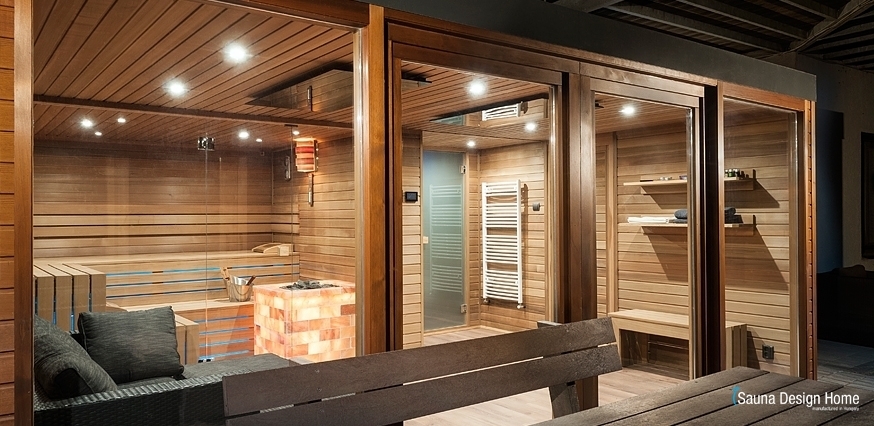Wellness sauna house with glass
