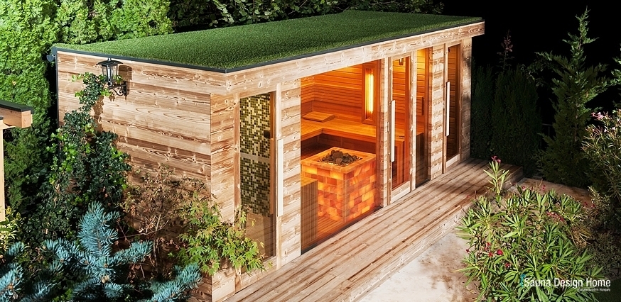 Combined sauna house with green roof