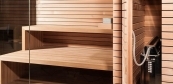 Finnish sauna house with hidden stove