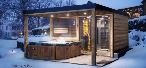 garden sauna house with whirlpool