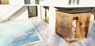 Outdoor sauna with pool