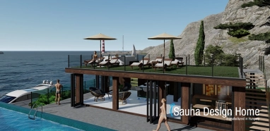  Outdoor sauna house with sunbed