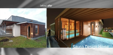 Combined sauna house with canopy