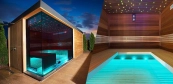 Outdoor Finnish sauna house with light therapy