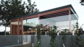 Custom built sauna house with massage pool