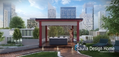 Pergola with LED mood lighting, in red color