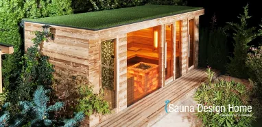 Combined sauna house with green roof Combined sauna house with green roof