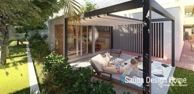 Sauna house with aluminum pergola