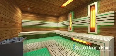 Combined sauna with minimal style benches
