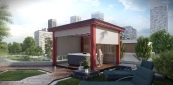 Pergola solid wood outdoor cladding with LED mood lighting
