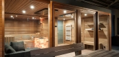 Wellness sauna house with glass