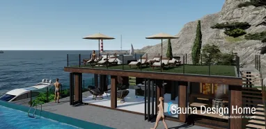 Outdoor sauna house with sunbed Outdoor sauna house with sunbed