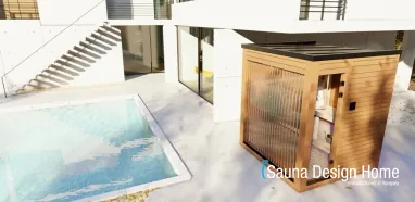Outdoor sauna with pool