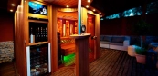 Outdoor sauna with bar