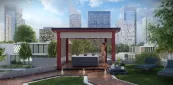 Pergola with LED mood lighting, in red color Pergola with LED mood lighting, in red color