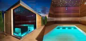 Outdoor Finnish sauna house with light therapy Outdoor Finnish sauna house with light therapy
