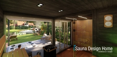 Sauna house with panoramic glass