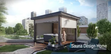 Pergola with Jacuzzi, waterproof in ash grey, with BLUETOOTH sound system Pergola with Jacuzzi, waterproof in ash grey, with BLUETOOTH sound system