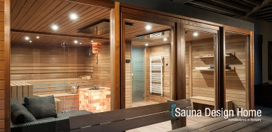 Wellness sauna house with glass