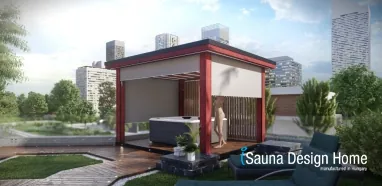 Pergola solid wood outdoor cladding with LED mood lighting Pergola solid wood outdoor cladding with LED mood lighting