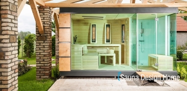 Outdoor wellness sauna house with bath