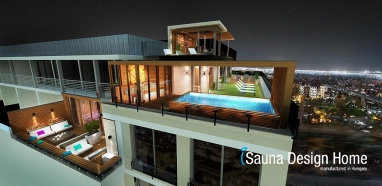 Sauna terrace with swimming pool