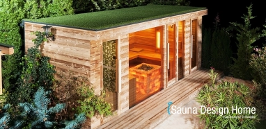 Combined sauna house with green roof