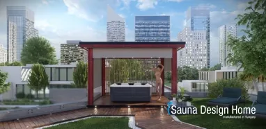 Pergola with LED mood lighting, in red color Pergola with LED mood lighting, in red color