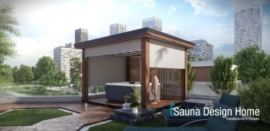Handmade pergola in natural colour with unique design wall