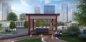 Pergola with LED mood lighting, in red color