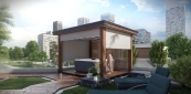 Handmade pergola in natural colour with unique design wall