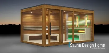 Outdoor sauna house with relax area