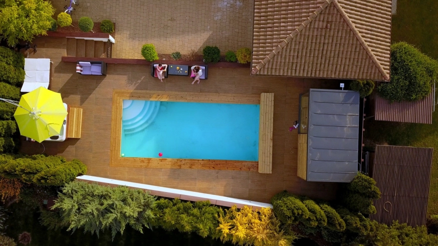 Garden sauna house with jacuzzi and pool