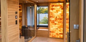 Sauna with Illuminated Salt Wall