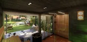 Sauna house with panoramic glass