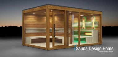 Outdoor sauna house with relax area