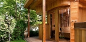 Outdoor sauna with Himalayan salt