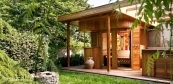 Outdoor premium sauna with bar counter