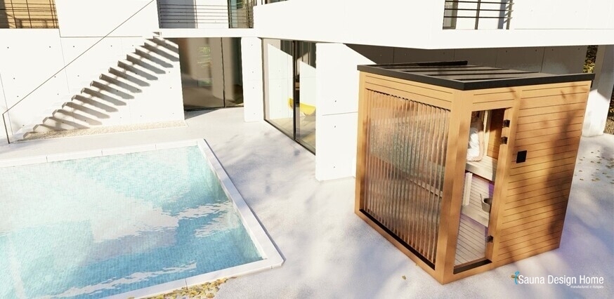 Outdoor sauna with pool