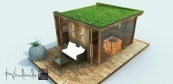 Sauna house with green roof